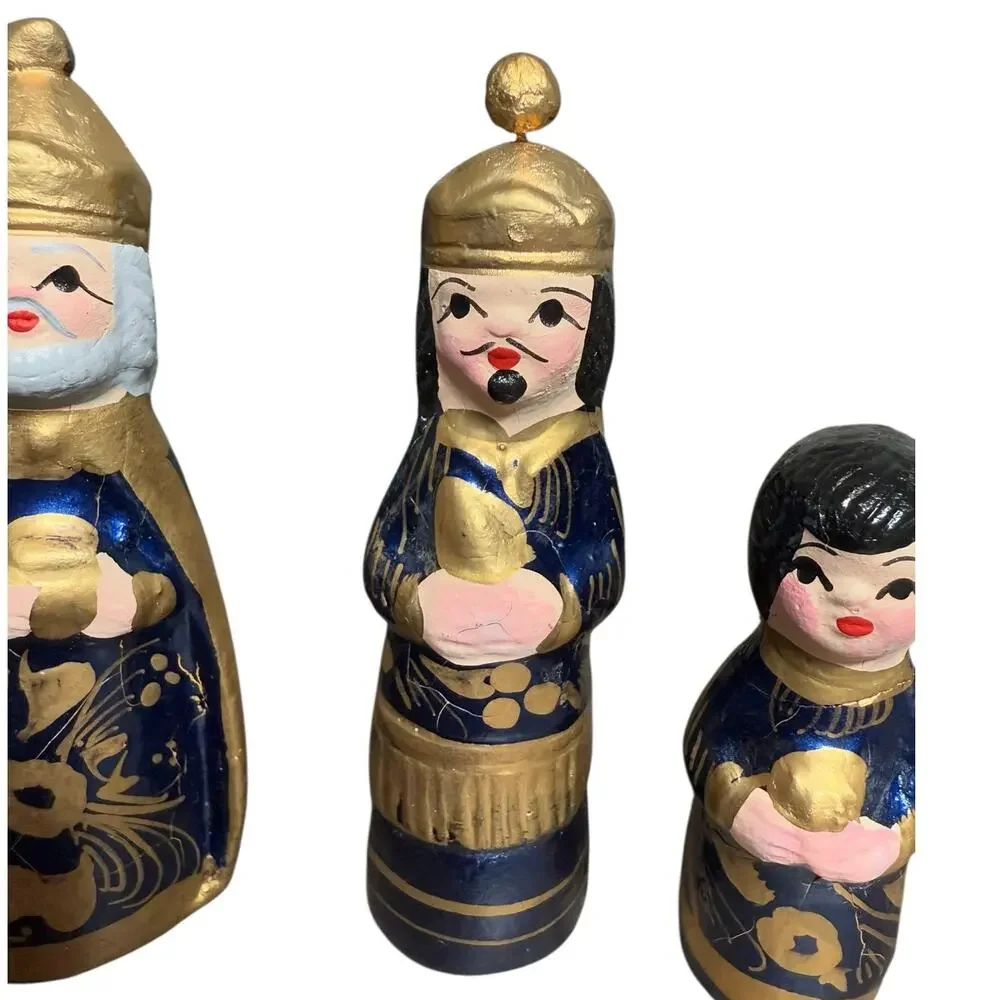 Mexican Folk Art Nativity Figures Magi Wise Men Hand Painted Clay Vintage‎ 2.5